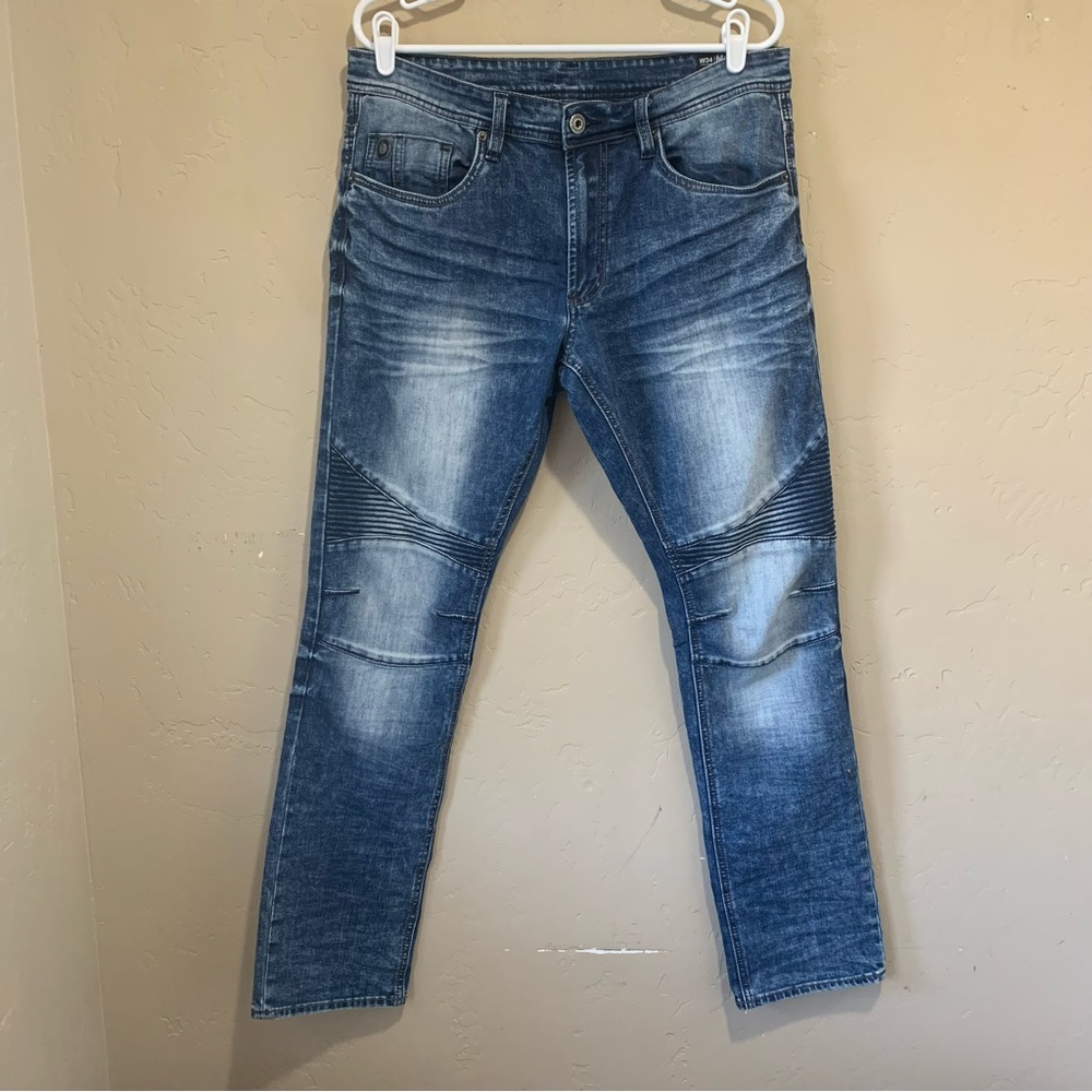 Men’s Buffalo David Bitton Straight Leg Jeans Sz 34/32 Blue Zipper Stretch 1972